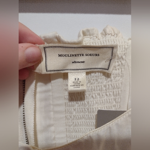 Anthropologie off white dress w/ flower pattern, damaged strap size 12 - Picture 6 of 8